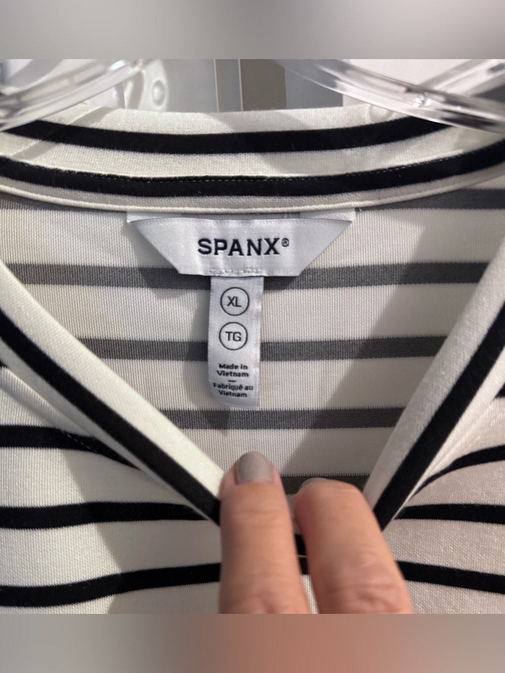 SPANX air essentials Black and White Striped scuba top XL